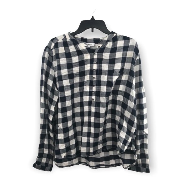 ^ William Rast Large Plaid Half Button Down Boho Pocket Long Sleeve Shirt NWT - Picture 1 of 4